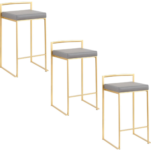 Fuji 26" Counter Stool in Gold & Grey Leatherette (Set of 3)